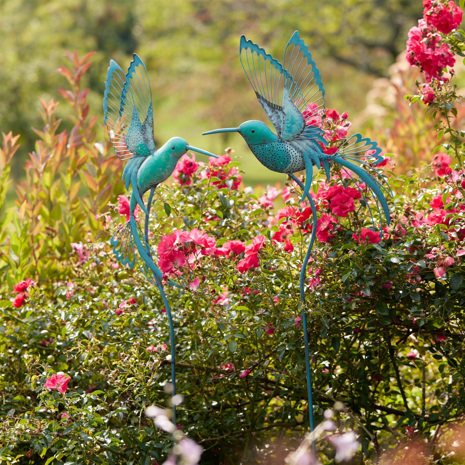 Iron Metal Hummingbird Garden Stake (Set of 2)