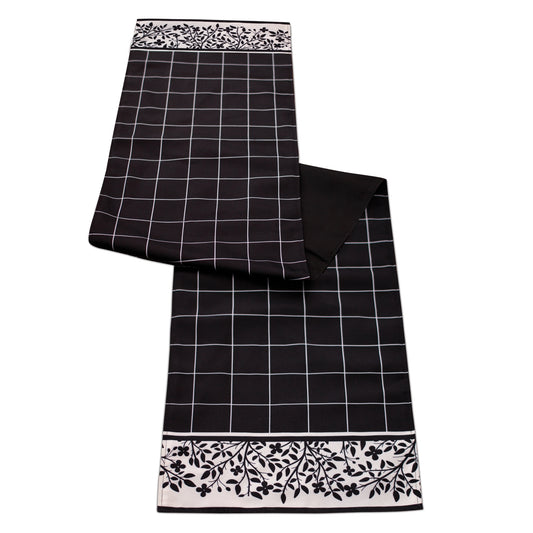 Plaid Table Runner with Floral Accent 72"L
