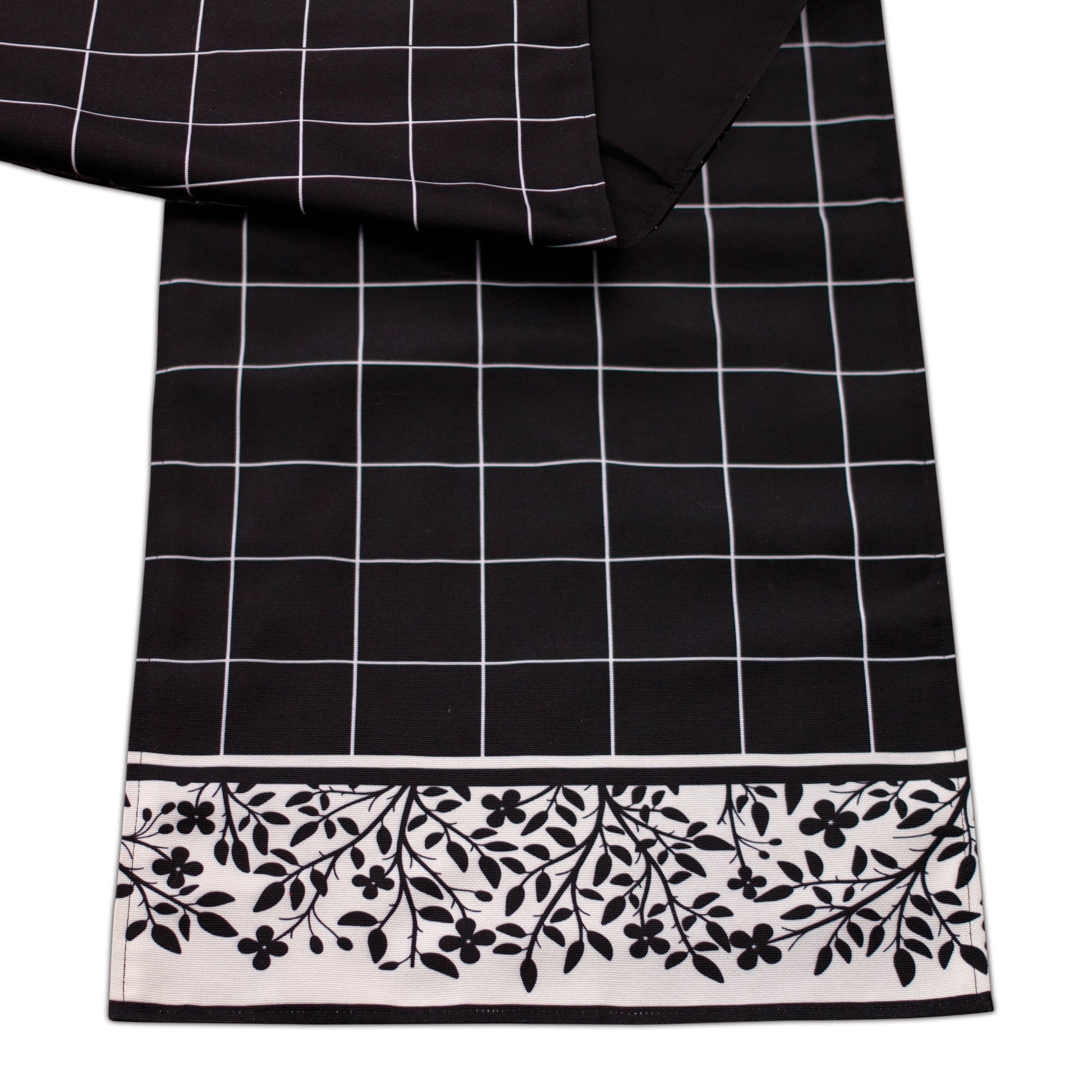 Plaid Table Runner with Floral Accent 72"L
