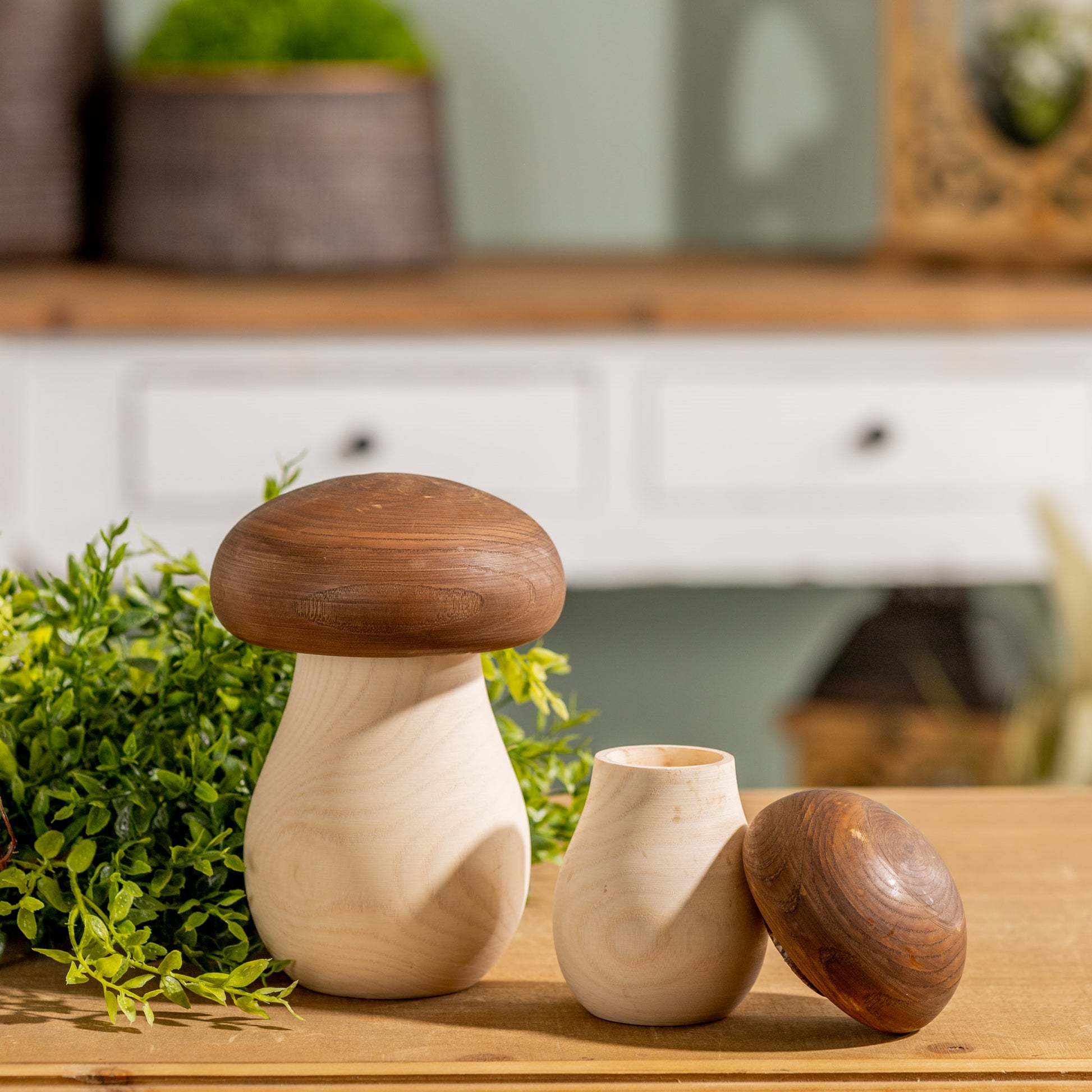 Wood Mushroom Box Decor (Set of 2)