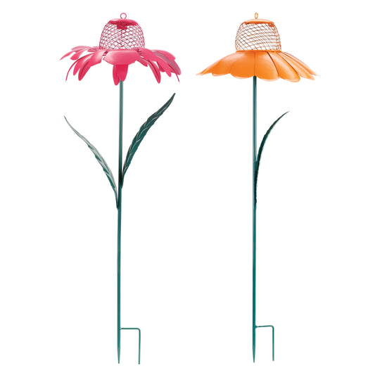 Flower/Bird Feeder Garden Stake (Set of 2) 30"H Iron