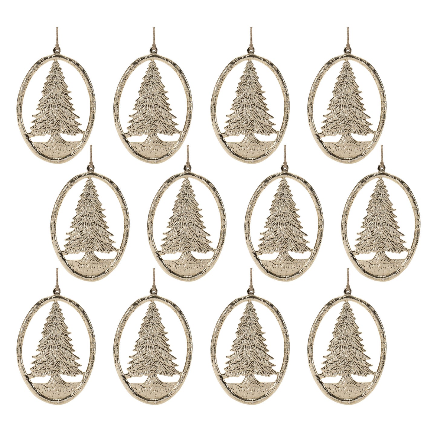 Etched Metal Pine Tree Ornament (Set of 12)