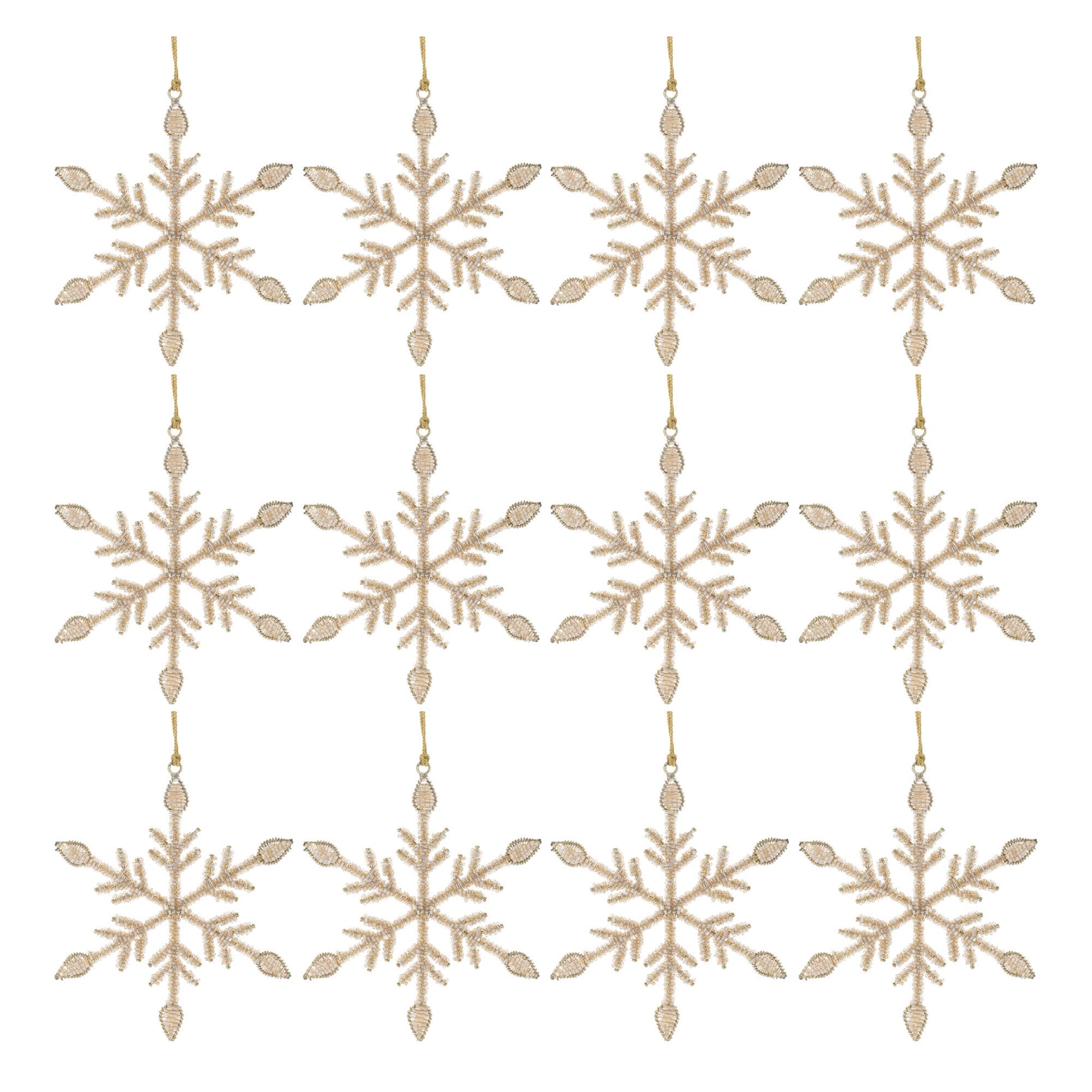 Beaded Metal Snowflake Ornament (Set of 12)