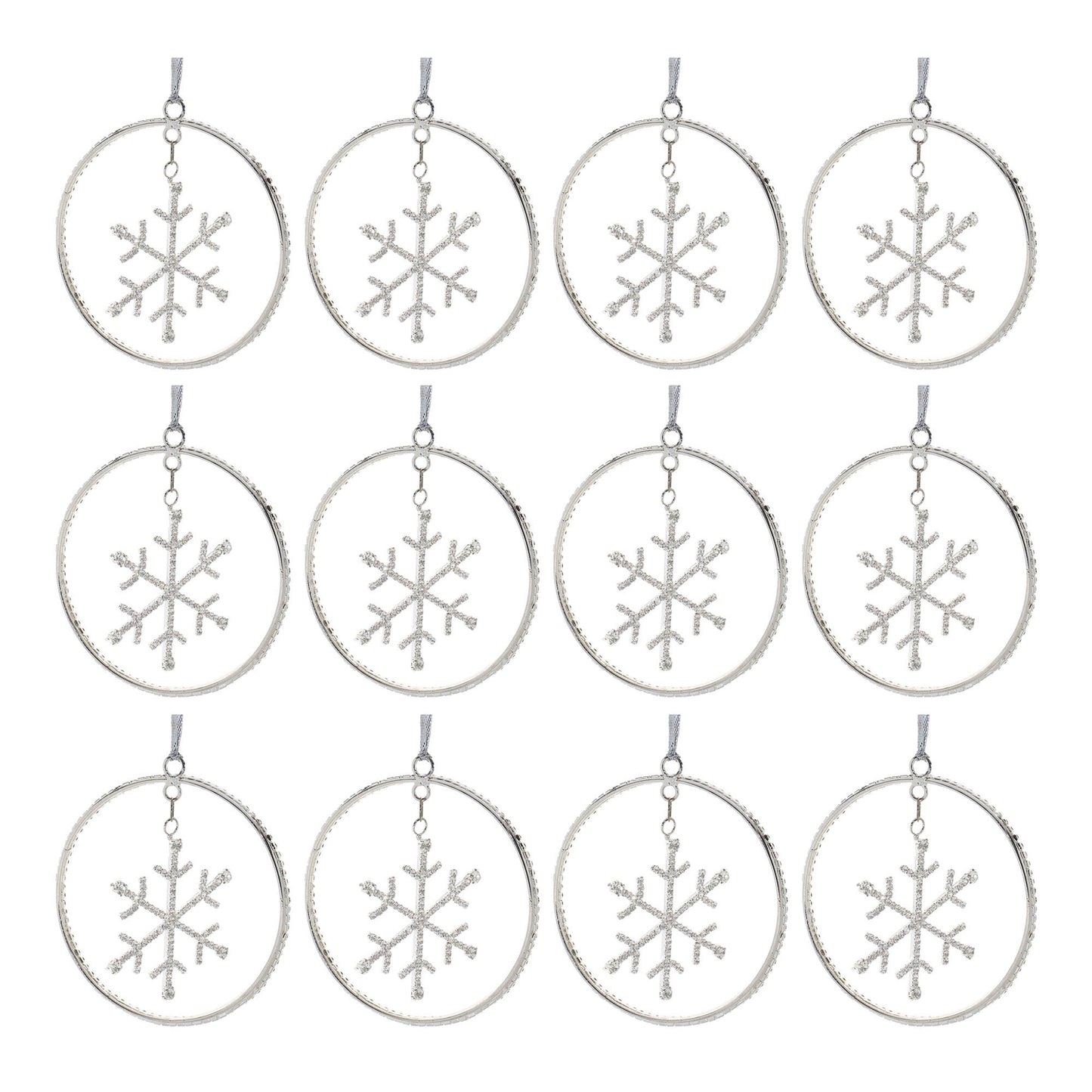 Jeweled Metal Hanging Snowflake Ornament (Set of 12)