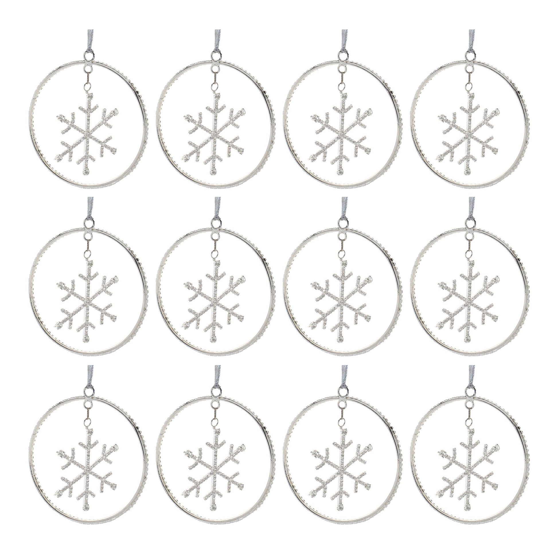 Jeweled Metal Hanging Snowflake Ornament (Set of 12)