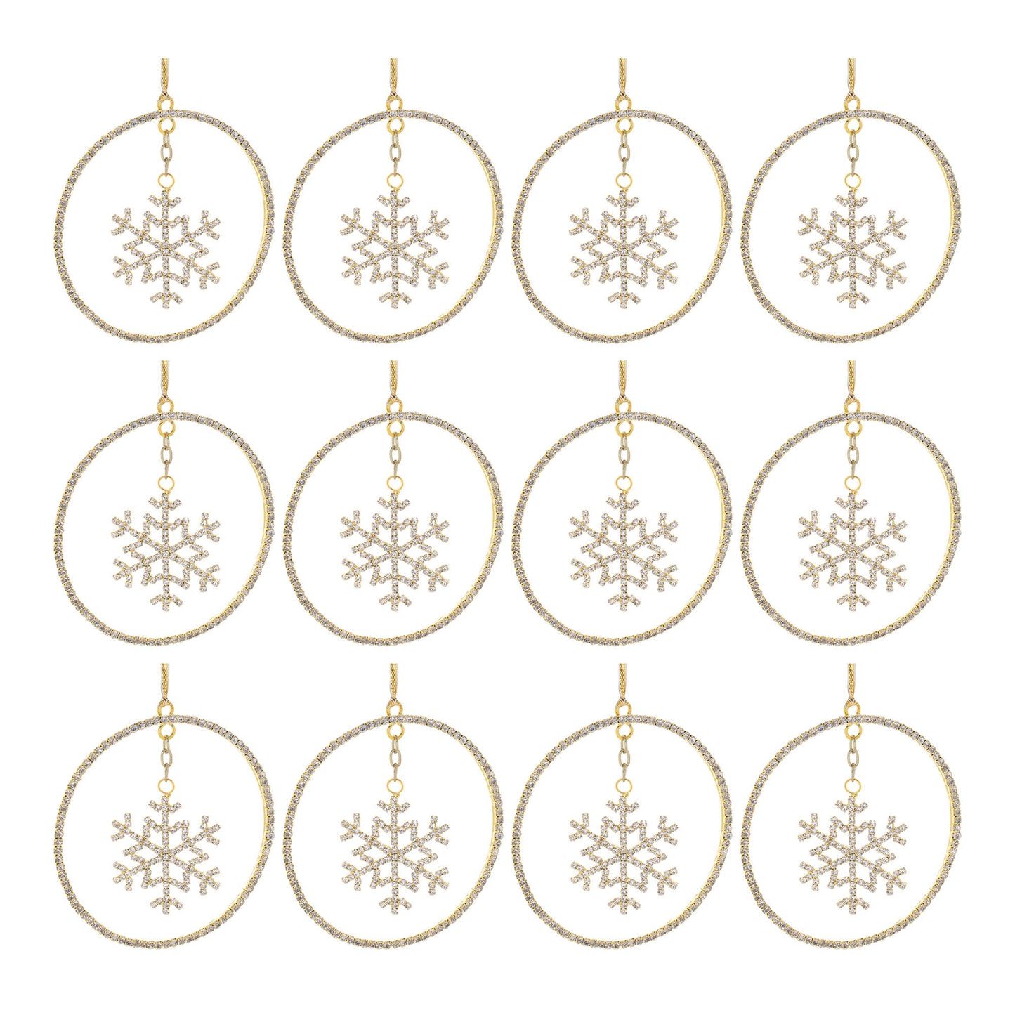 Jeweled Metal Hanging Snowflake Ornament (Set of 12)