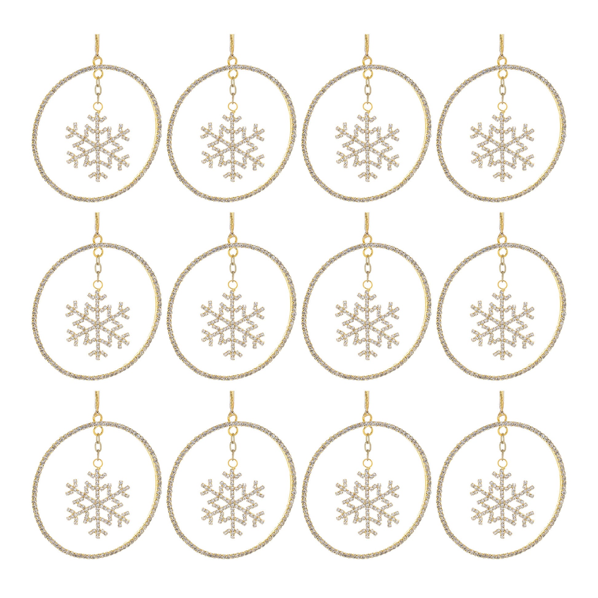 Jeweled Metal Hanging Snowflake Ornament (Set of 12)