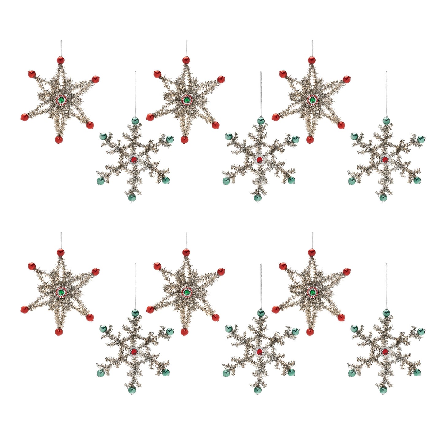 Jeweled Tinsel Snowflake Ornament (Set of 12)