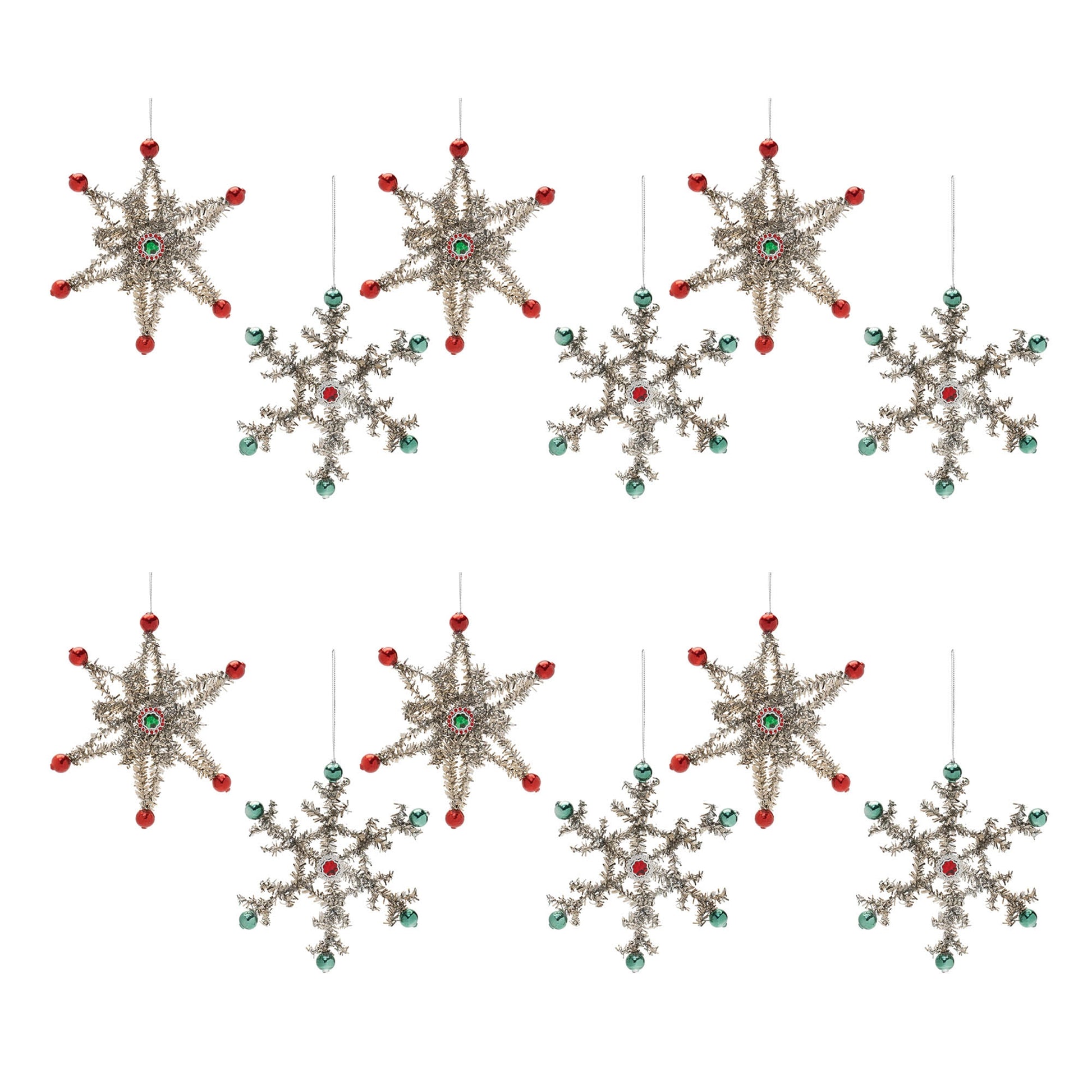 Jeweled Tinsel Snowflake Ornament (Set of 12)