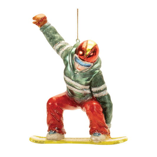 Glittered Glass Snowboarder Ornament (Set of 6)