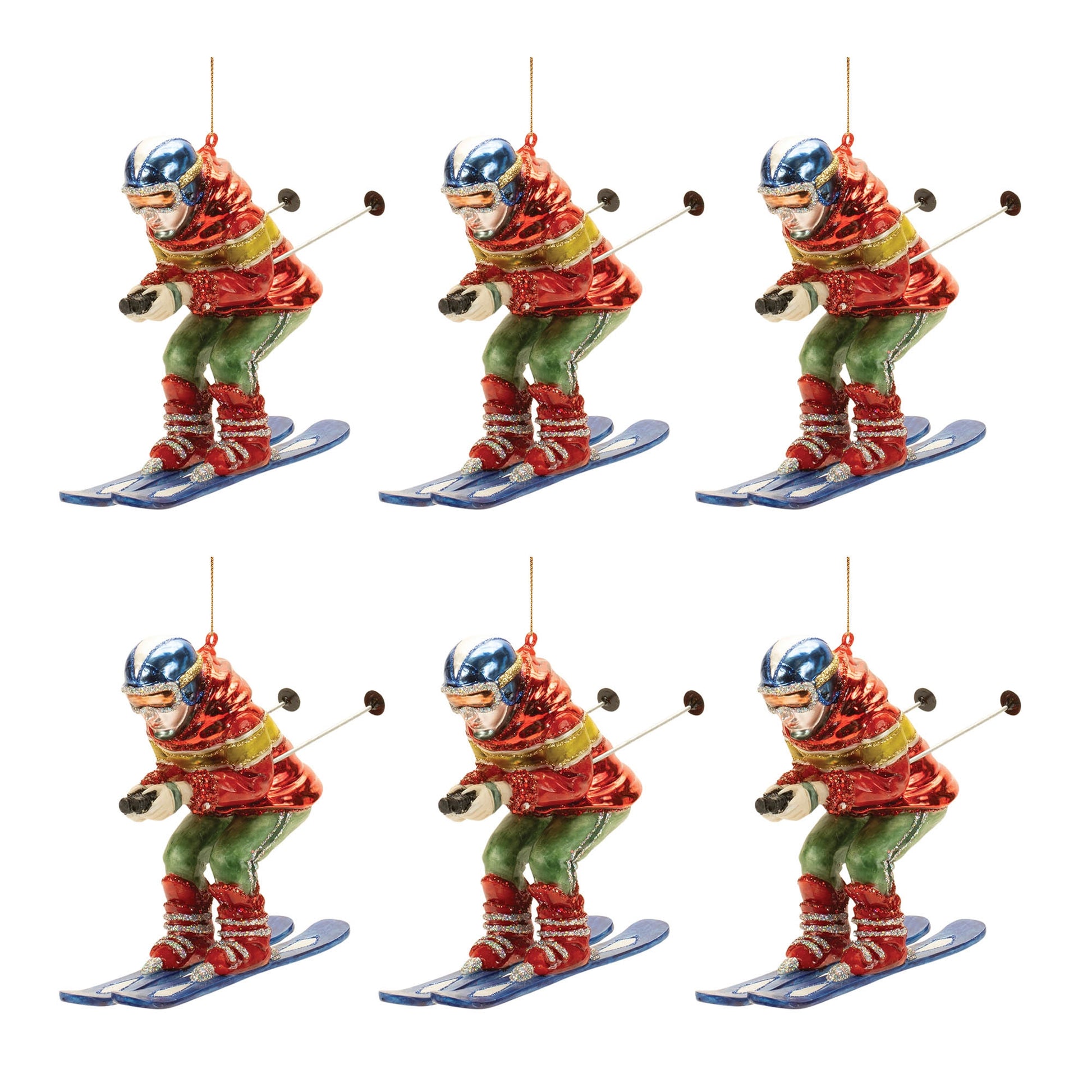 Glittered Glass Skiier Ornament (Set of 6)