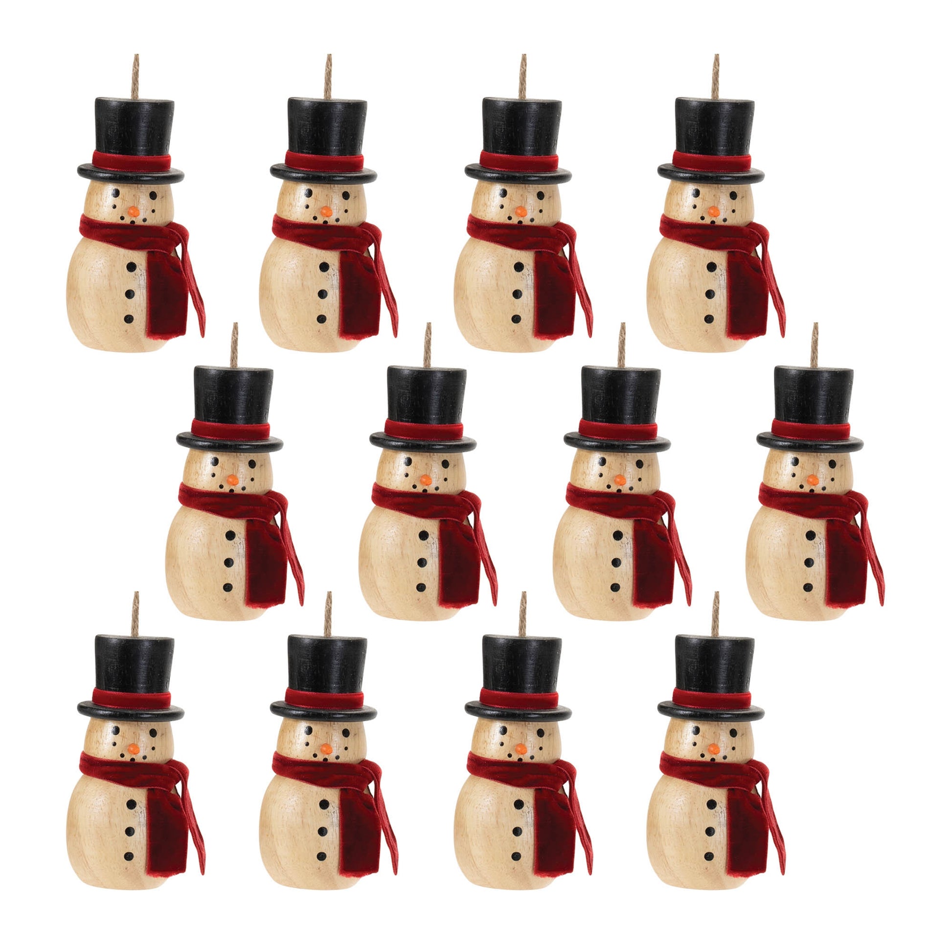 Wooden Snowman Ornament (Set of 12)