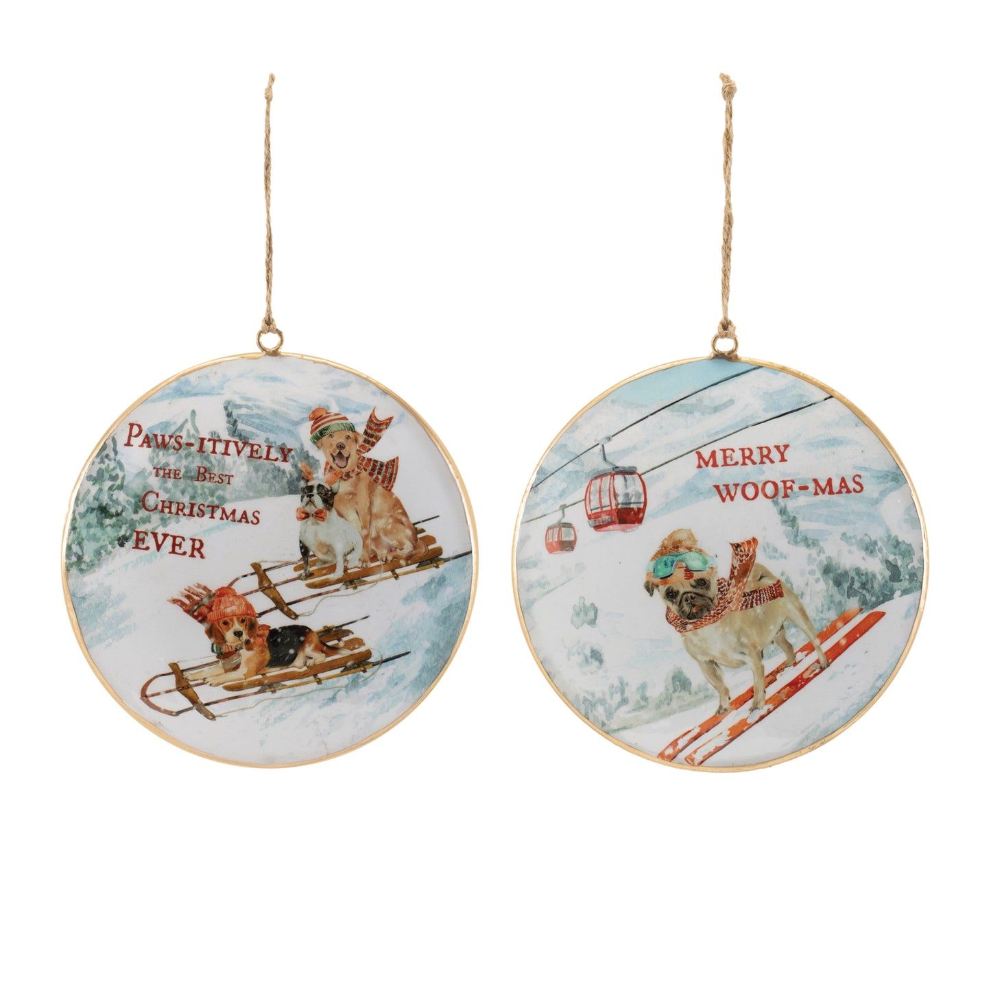 Sled and Ski Dogs Disc Ornament (Set of 6)