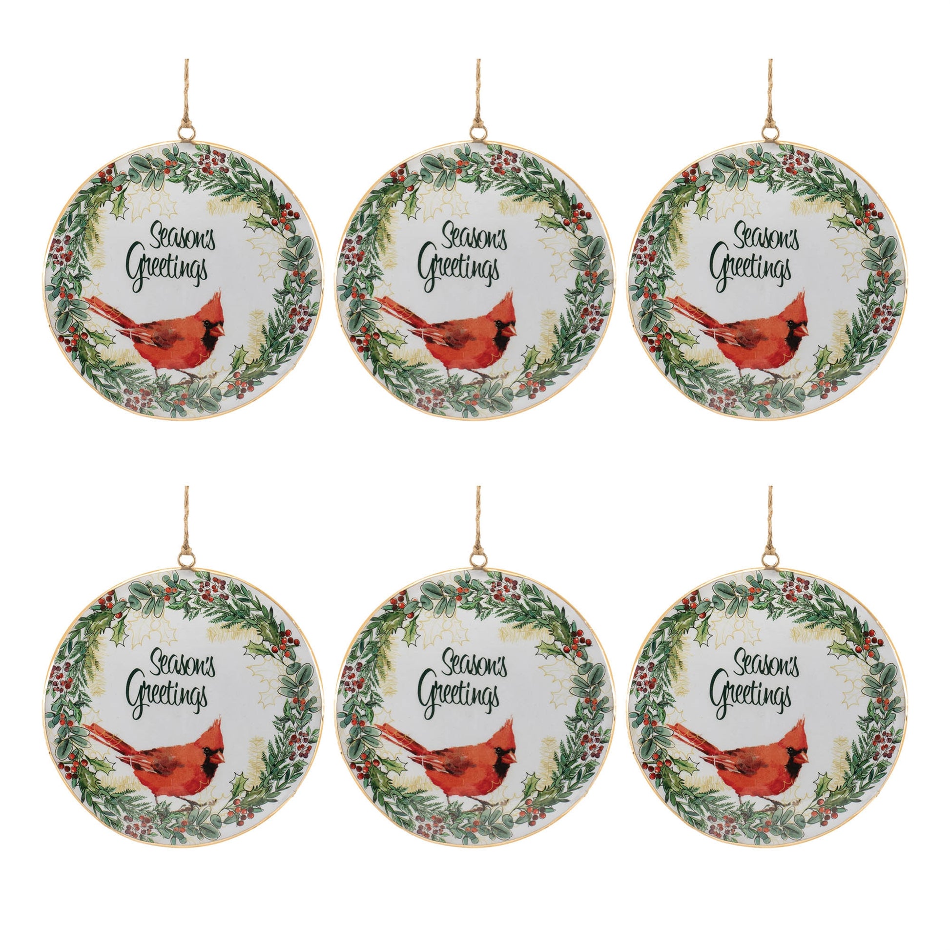 Seasons Greetings Cardinal Disc Ornament (Set of 6)