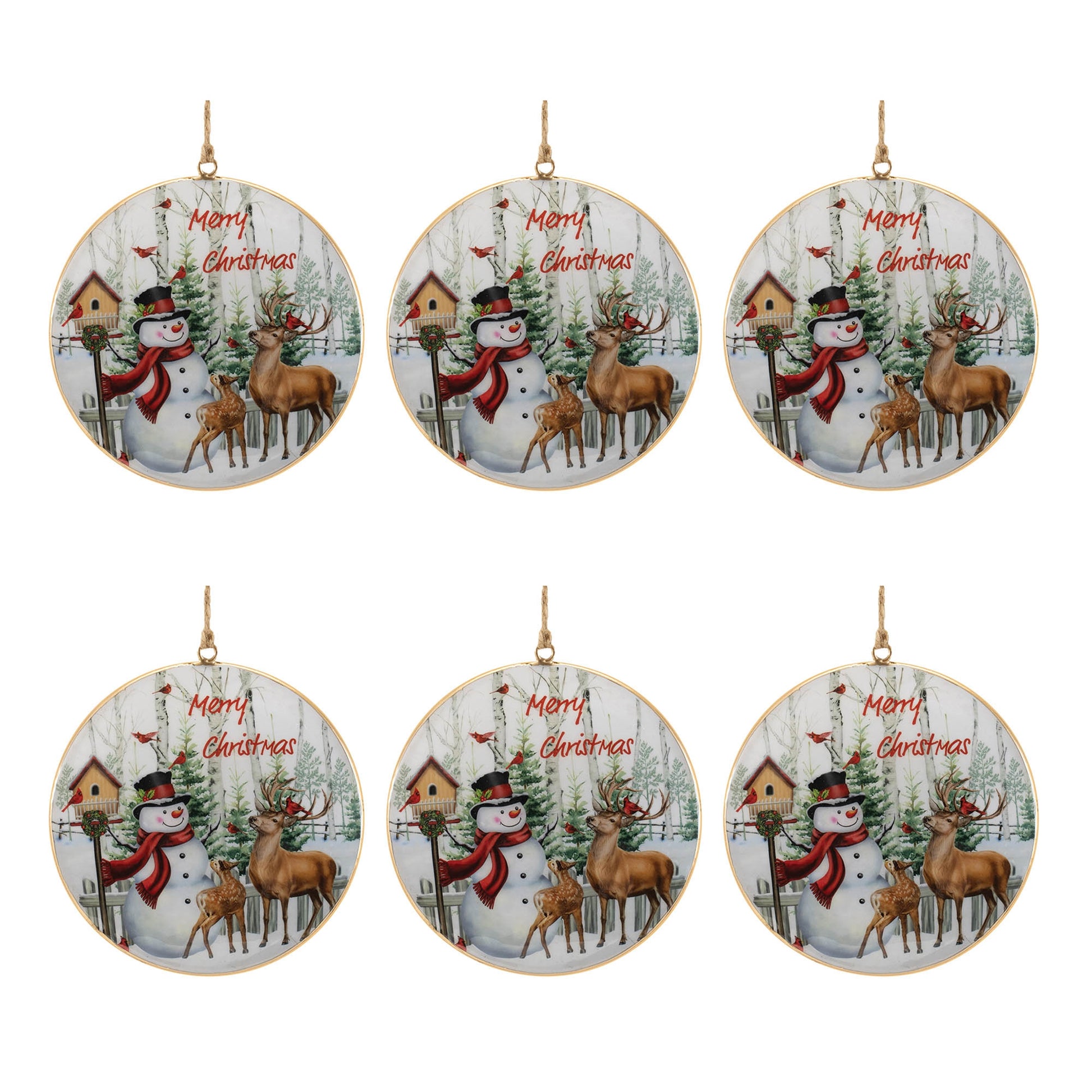 Merry Christmas Woodland Disc Ornament (Set of 6)