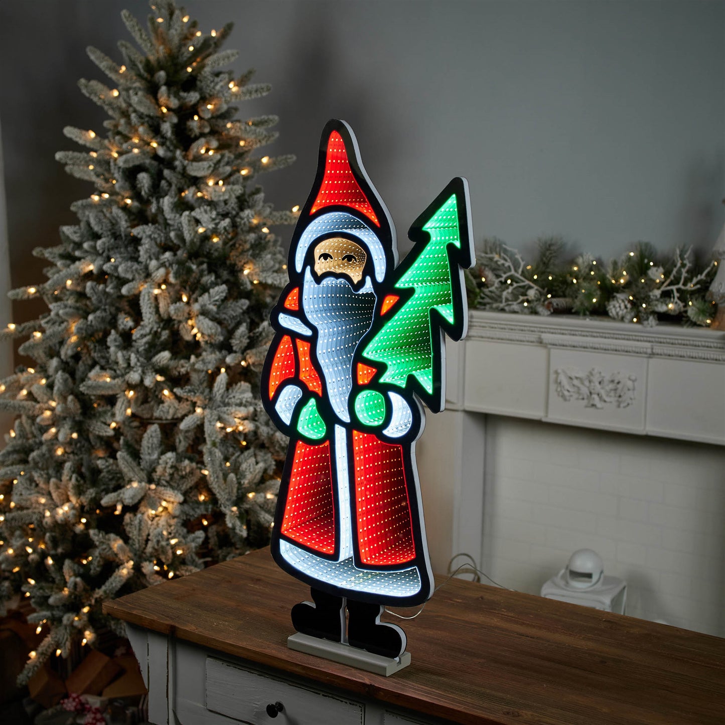 Santa with Pine Tree Ekkolight 33"H