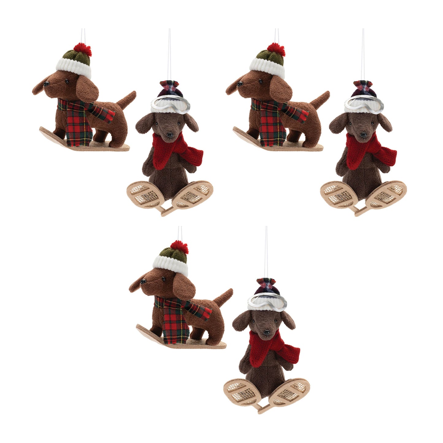 Plush Ski and Snowboard Dog Ornament (Set of 6)