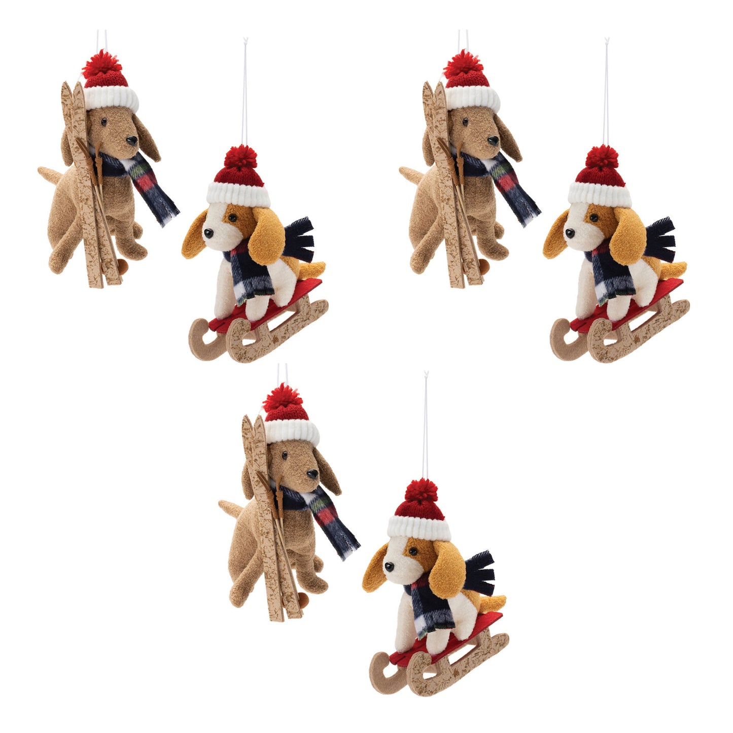 Plush Ski and Sled Dog Ornament (Set of 6)