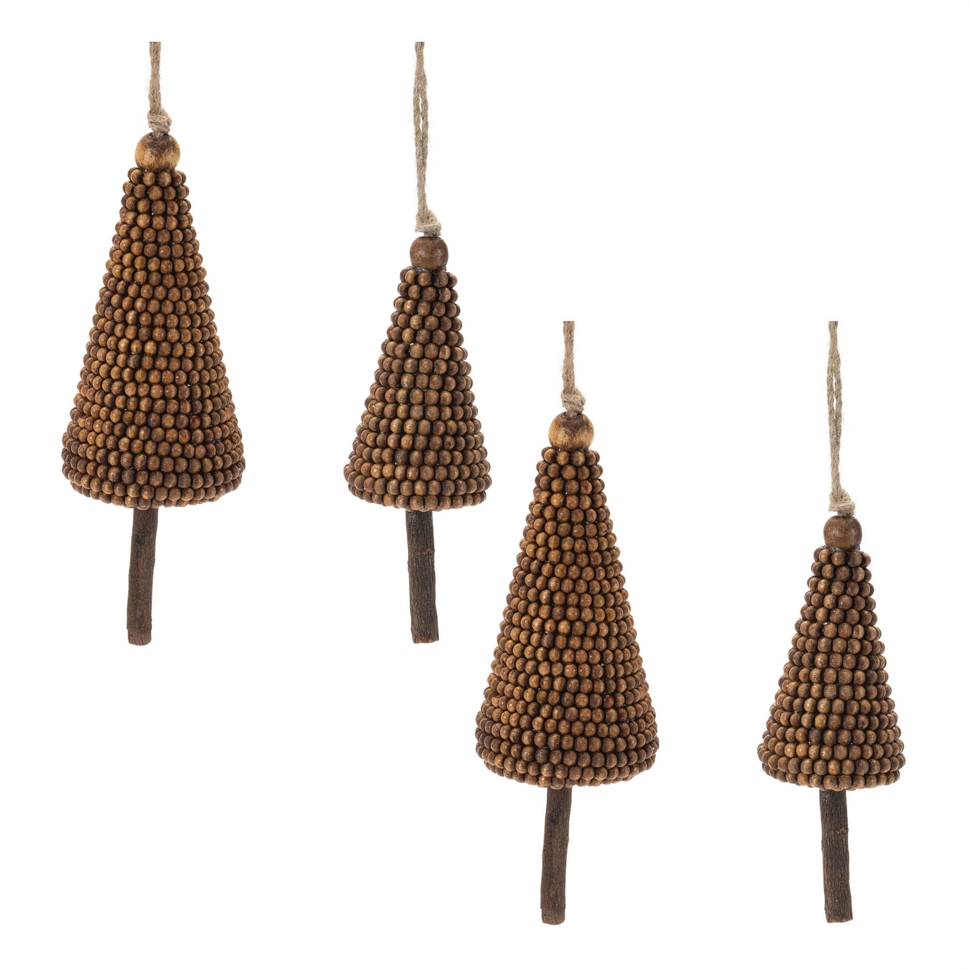 Wood Beaded Pine Tree Ornament (Set of 4)