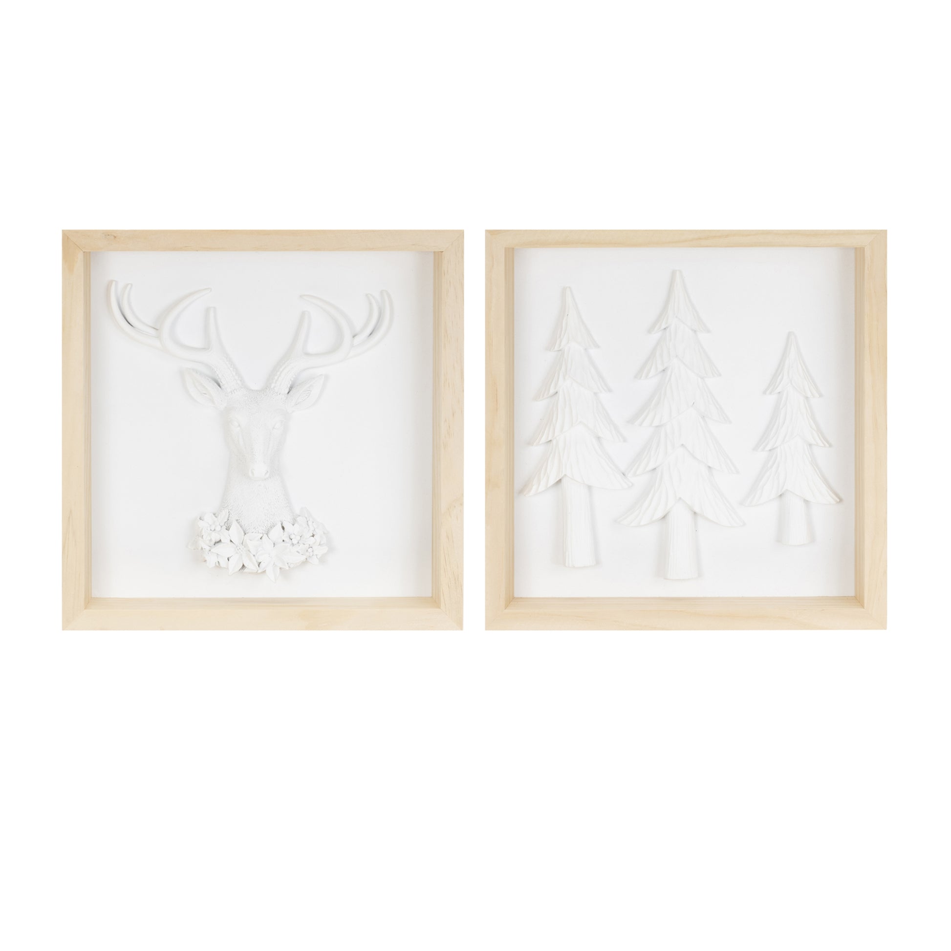 Framed Holiday Deer and Tree Artwork (Set of 2)