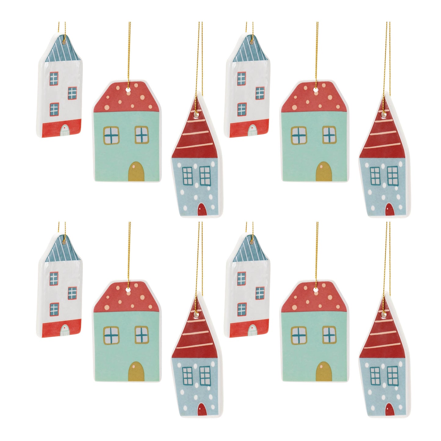 Ceramic Winter House Ornament (Set of 12)
