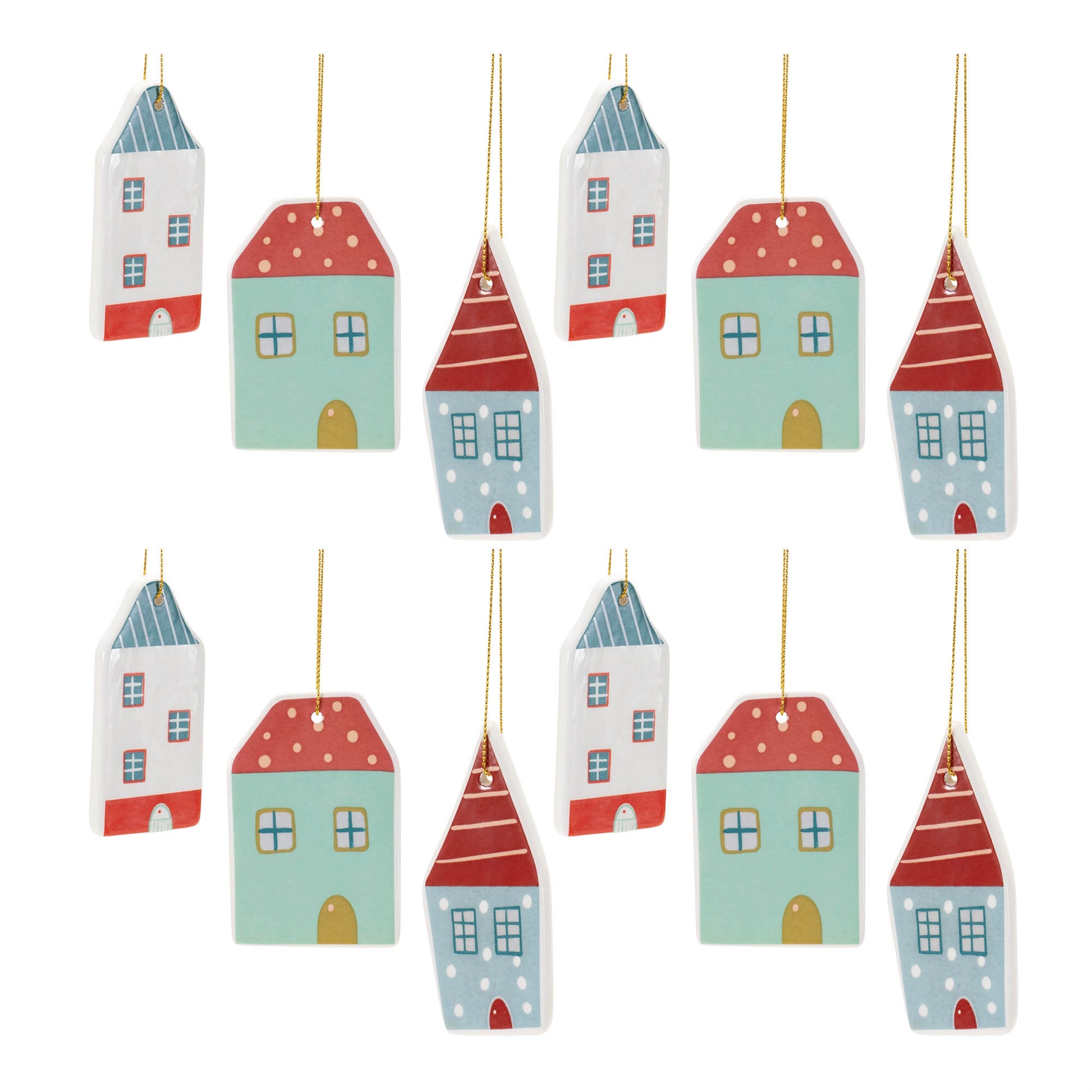 Ceramic Winter House Ornament (Set of 12)
