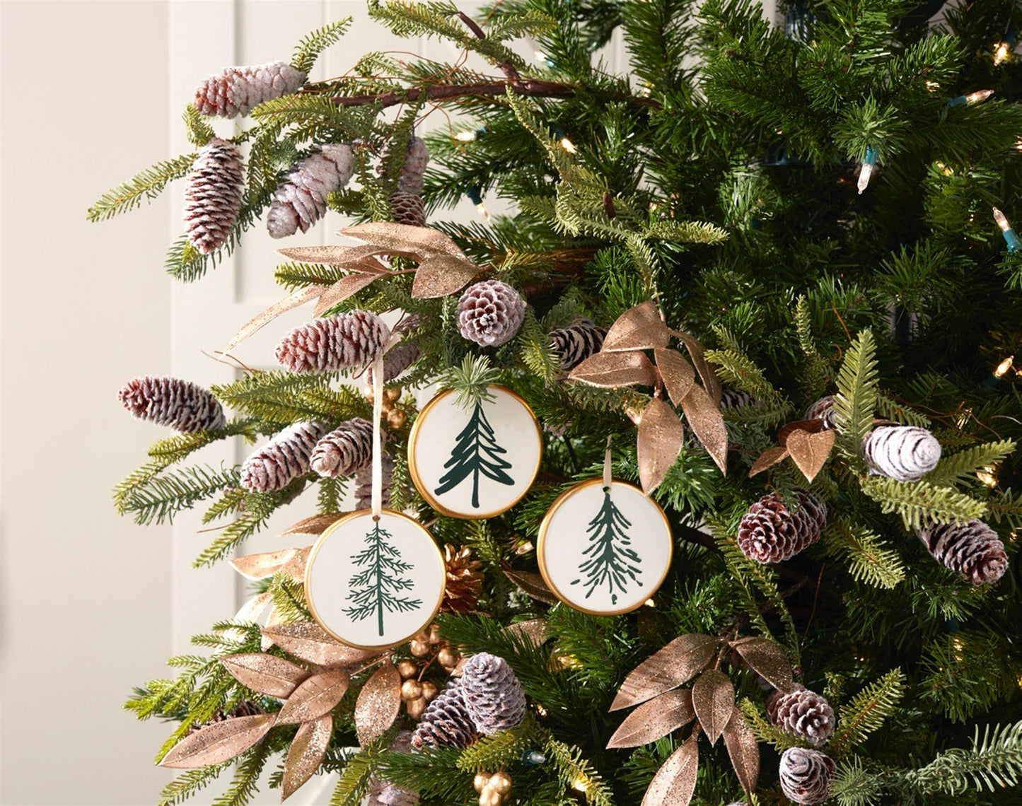 Ceramic Pine Tree Disc Ornament (Set of 12)