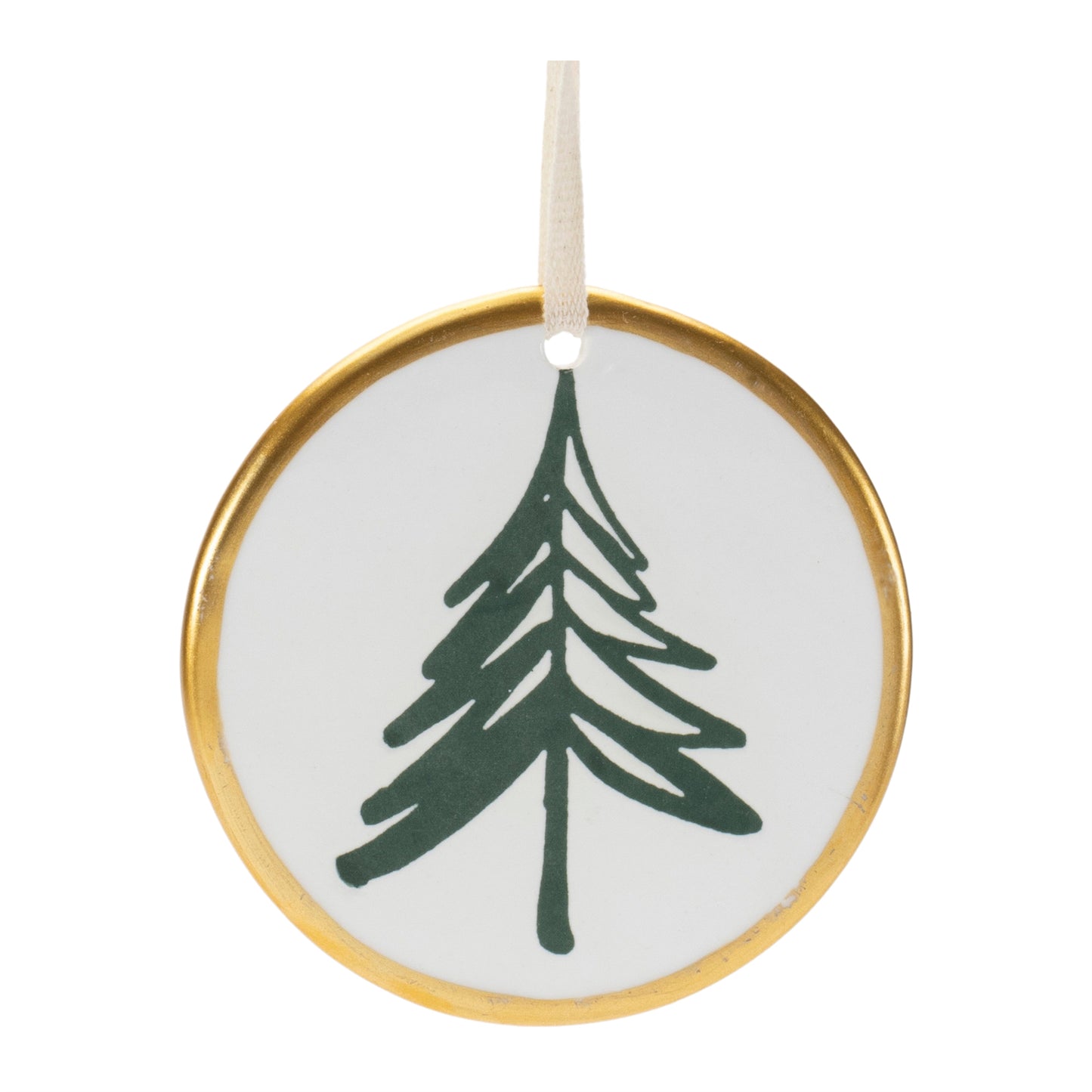 Ceramic Pine Tree Disc Ornament (Set of 12)