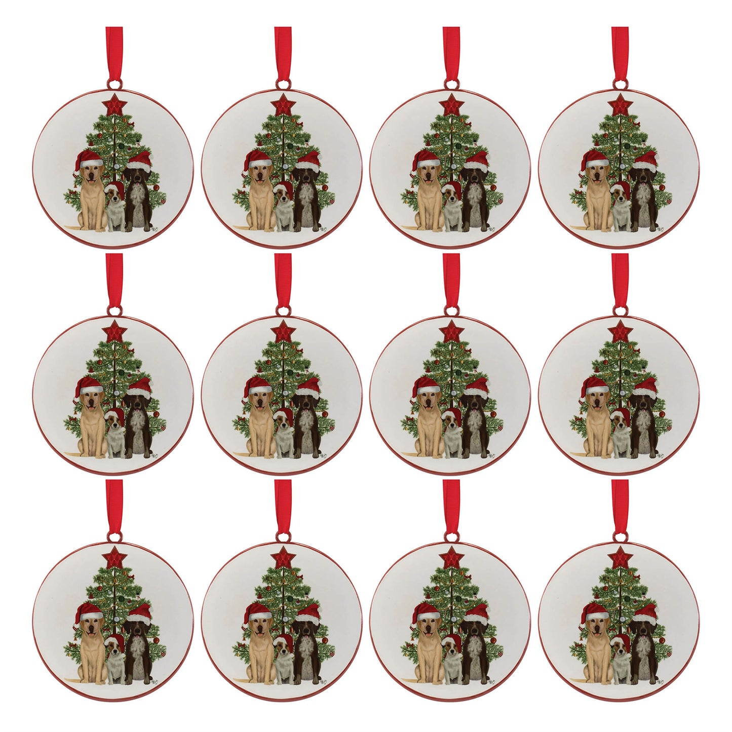 Dogs and Christmas Tree Disc Ornament (Set of 12)