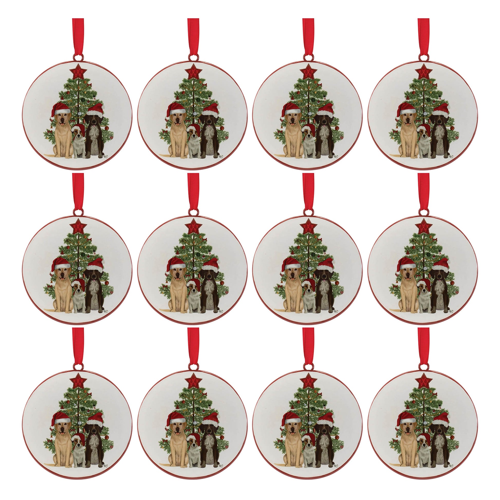 Dogs and Christmas Tree Disc Ornament (Set of 12)