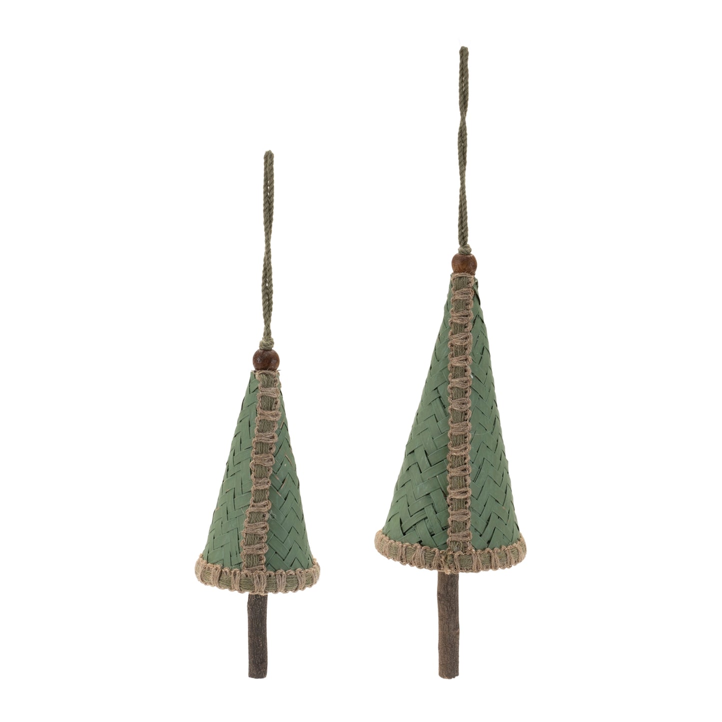 Woven Bamboo Pine Tree Ornament (Set of 4)