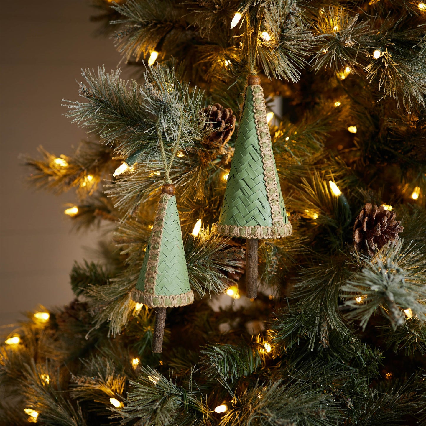 Woven Bamboo Pine Tree Ornament (Set of 4)