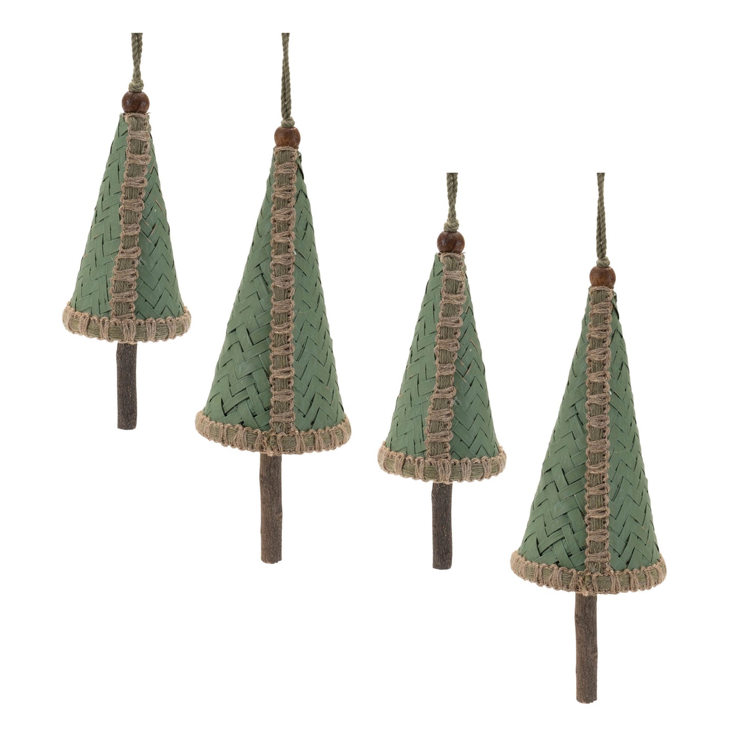 Woven Bamboo Pine Tree Ornament (Set of 4)