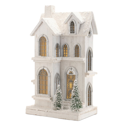 LED Flocked Wooden House 21.5"H