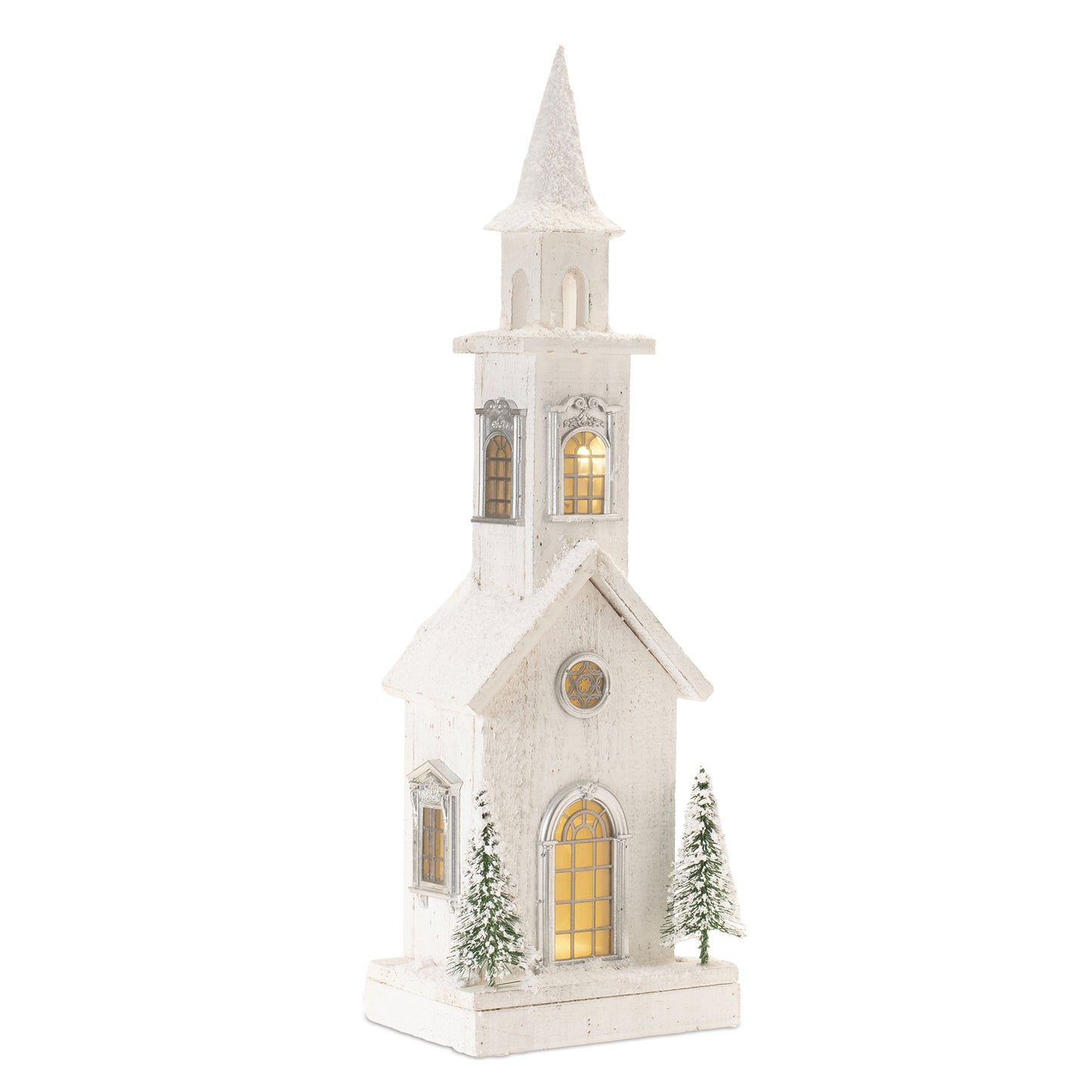 LED Flocked Wooden Church 24"H