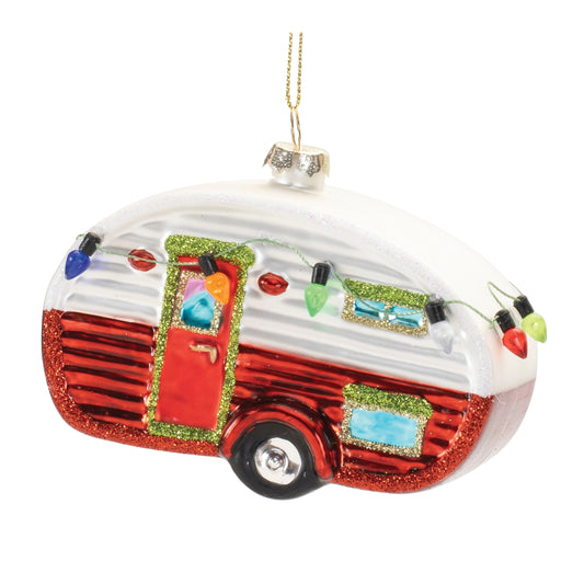Glittered Glass Camper Ornament (Set of 12)