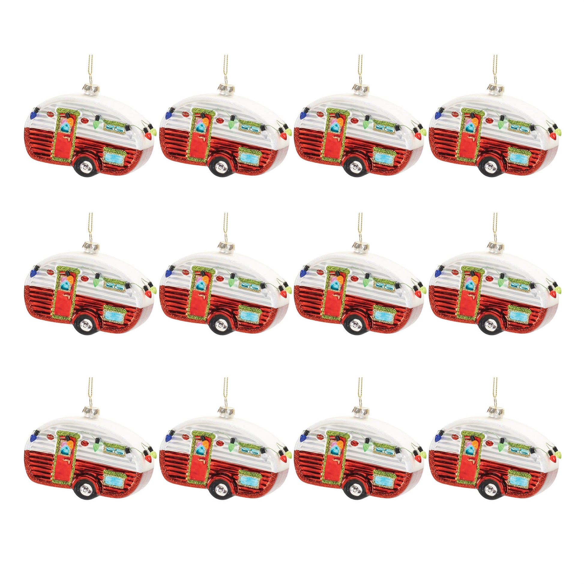 Glittered Glass Camper Ornament (Set of 12)
