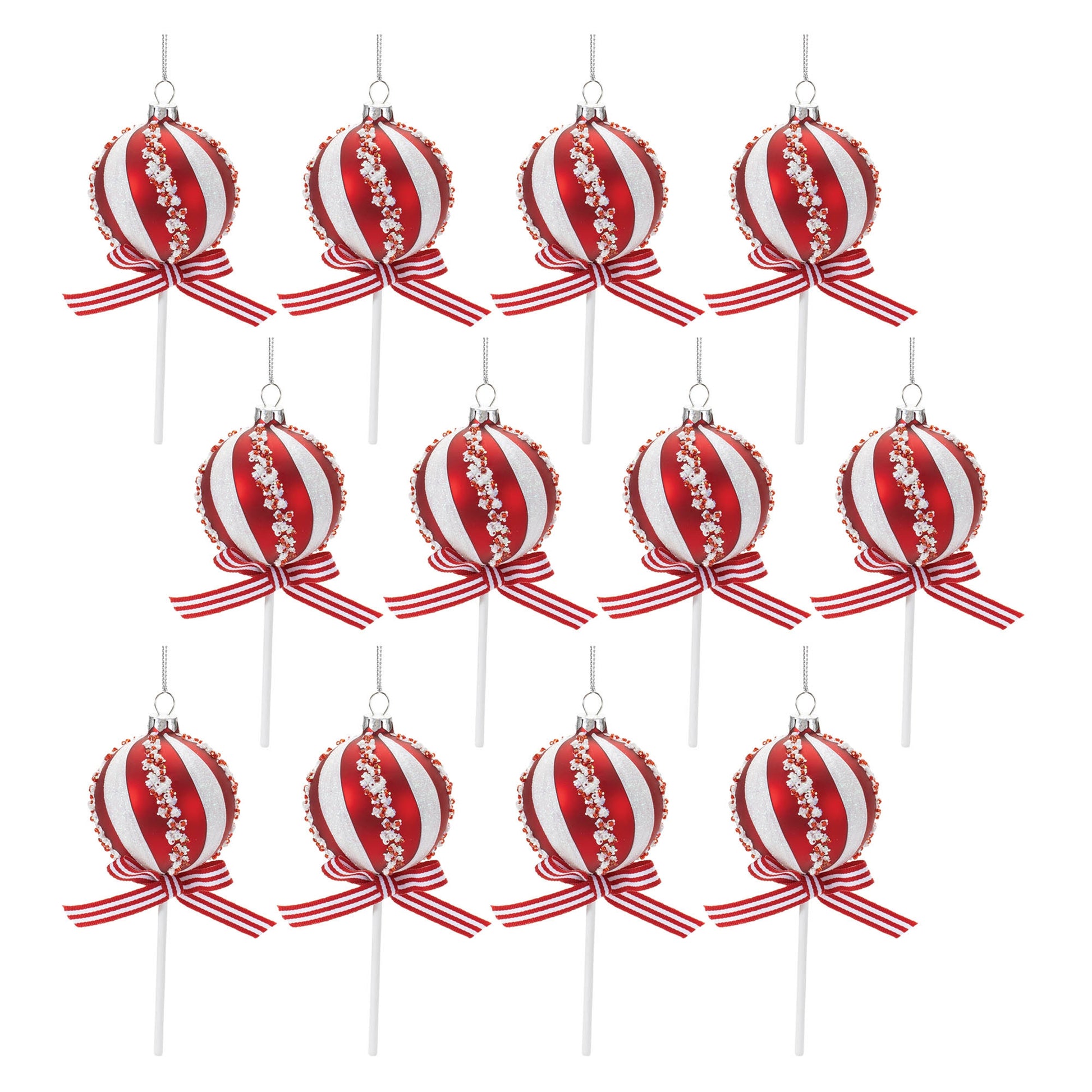 Glass Peppermint Lollipop Ornament (Set of 12)