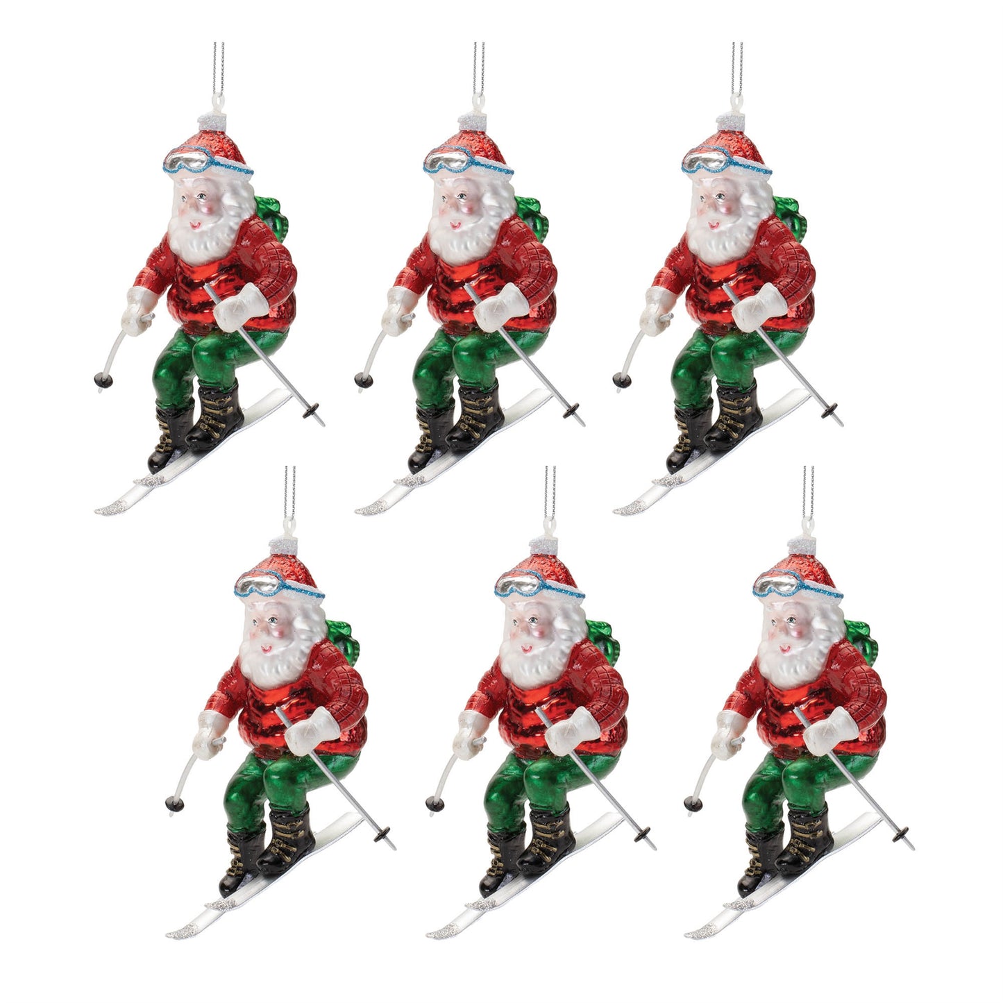 Glass Skiing Santa Oranment (Set of 6)
