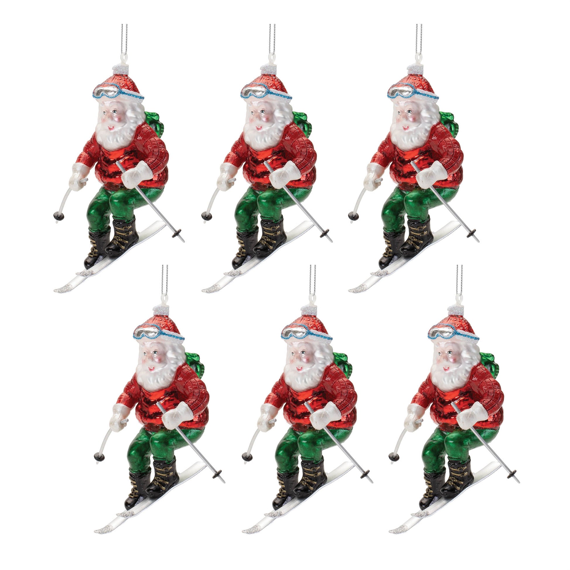Glass Skiing Santa Oranment (Set of 6)