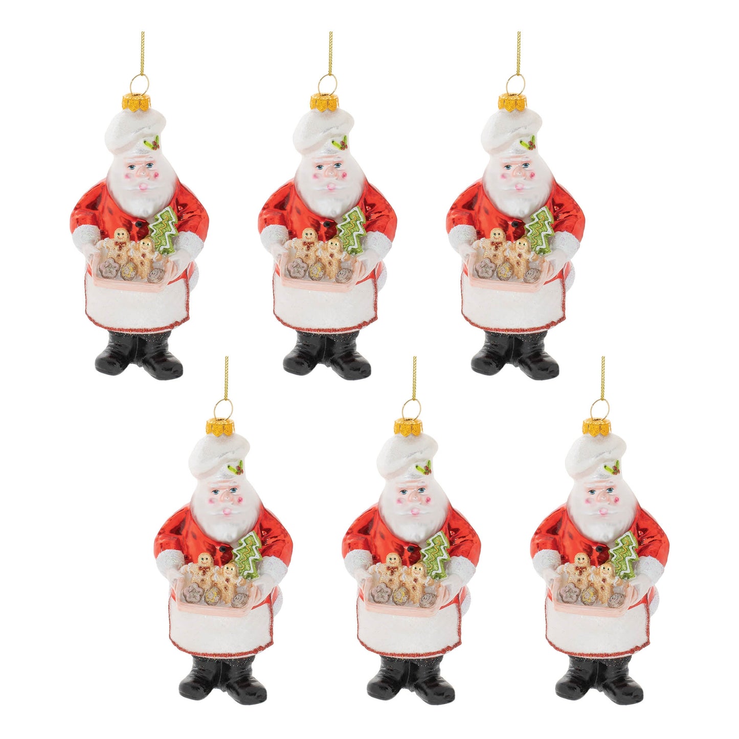 Glass Baking Santa Ornament (Set of 6)
