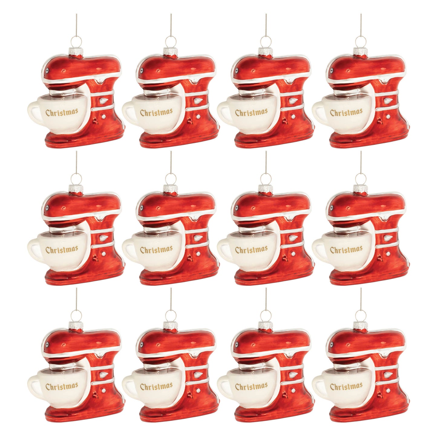 Glass Christmas Baking Mixer Ornament (Set of 12)