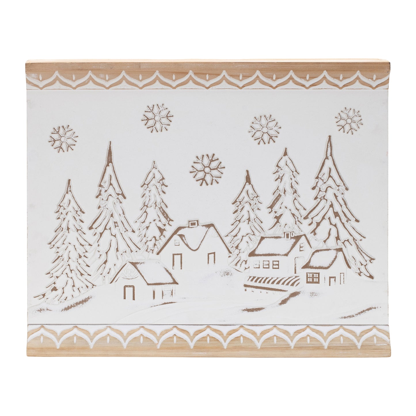 Carved Wood Winter Village Wall Art 19"L