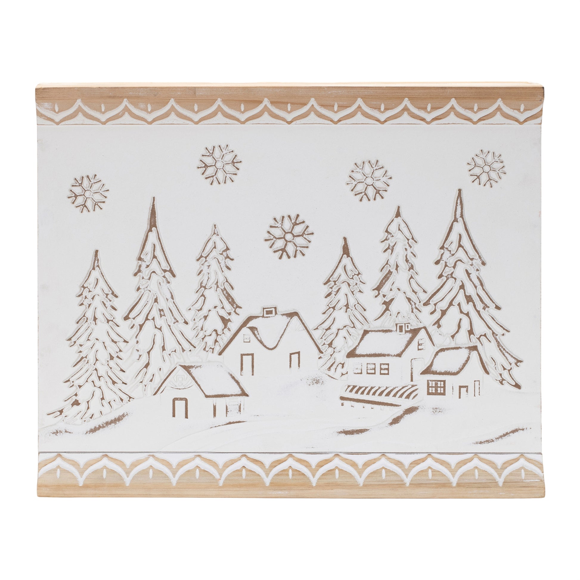 Carved Wood Winter Village Wall Art 19"L
