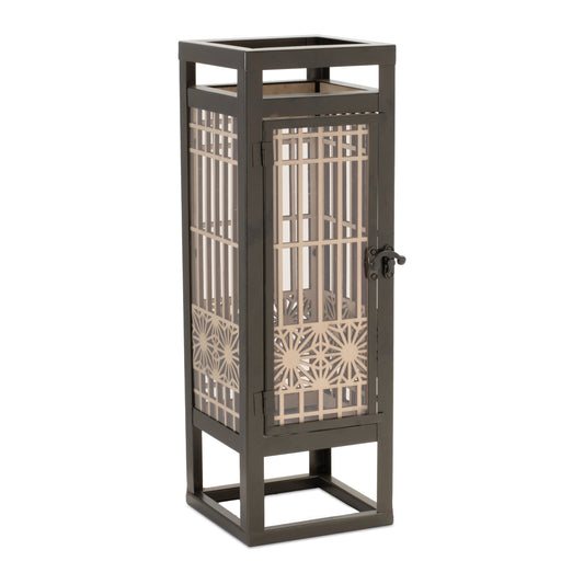 Cut Out Wood Candle Holder with Iron Frame 15"H