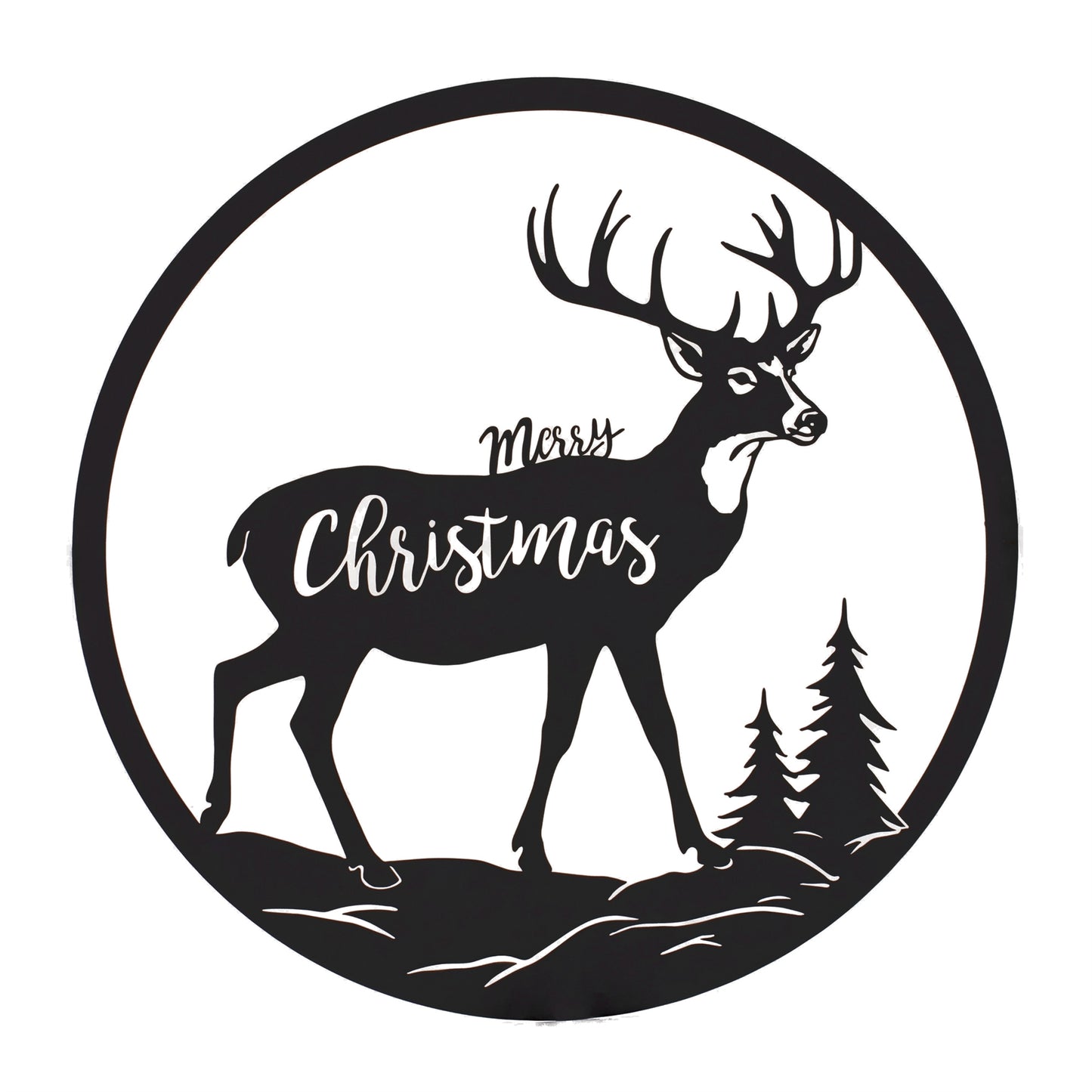 Cut Metal Merry Christmas Deer Plaque 16"D