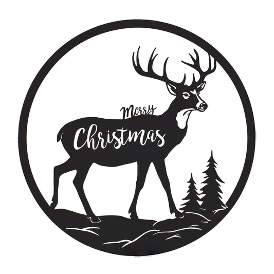 Cut Metal Merry Christmas Deer Plaque 16"D