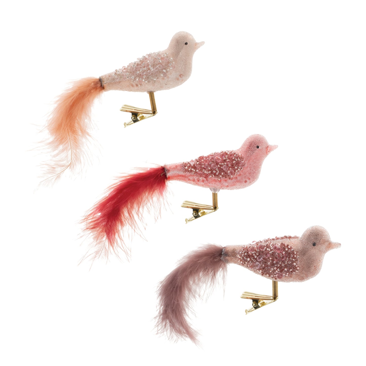Beaded Glass Bird Clip Ornament (Set of 12)