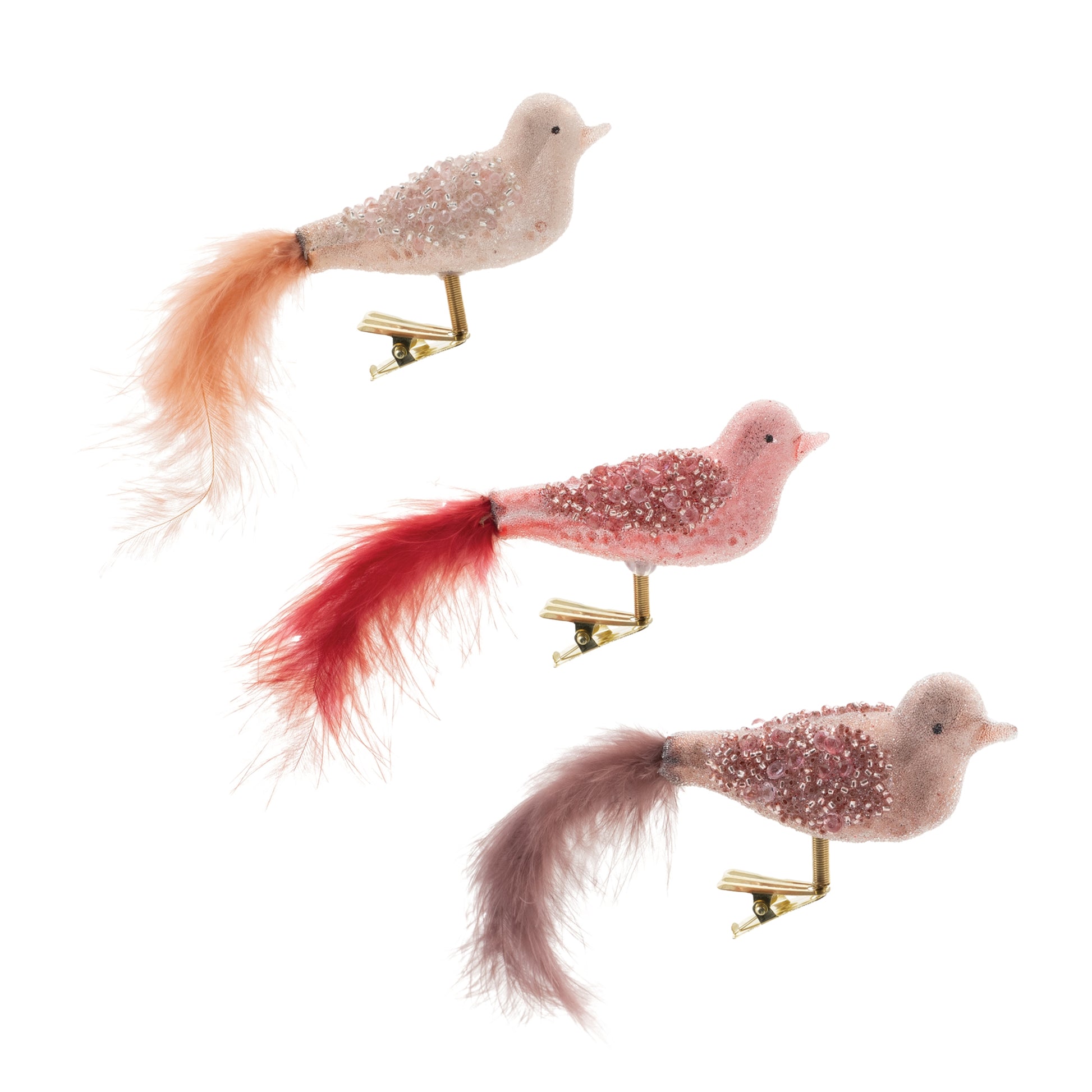 Beaded Glass Bird Clip Ornament (Set of 12)