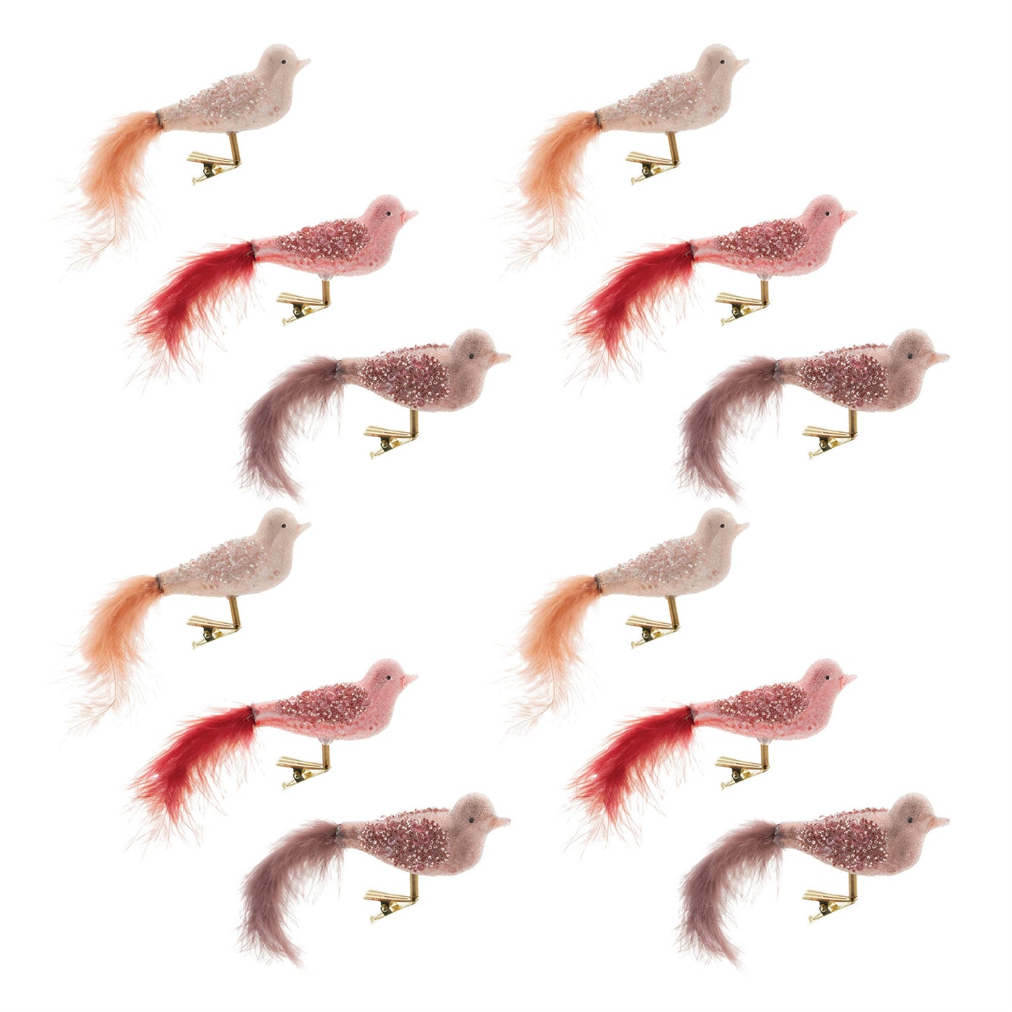 Beaded Glass Bird Clip Ornament (Set of 12)
